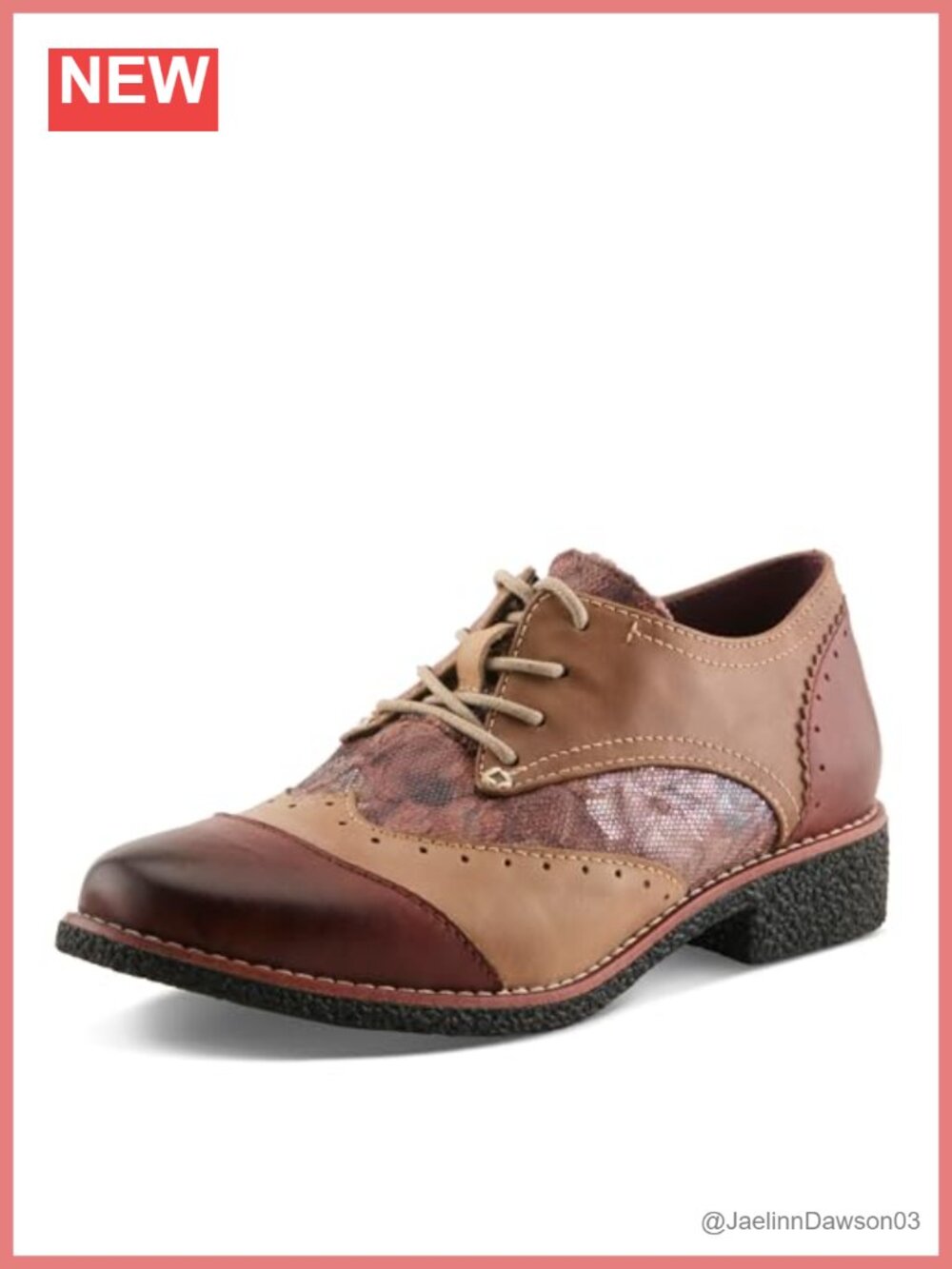 Lace-Up Oxford Shoes Faux Leather Floral Embossed Brogue Cushioned Insole